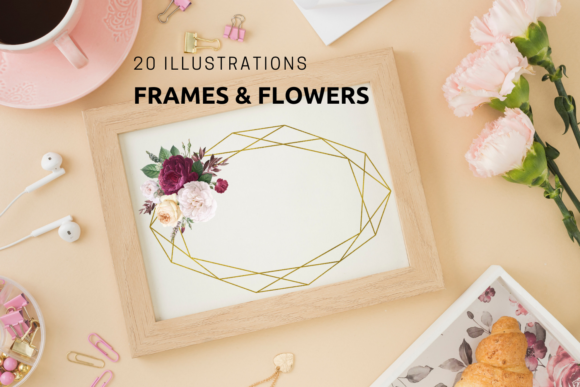 20 Geometric Frames Vintage Flowers Illustrations