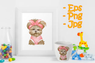 Adorable Dog Cute with Ribbon Red Illustrations