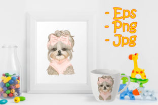 Adorable Puppy Dog Cute with Ribbon Illustrations