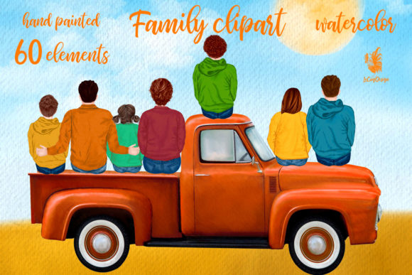 Autumn Family Truck Clipart and Illustrations