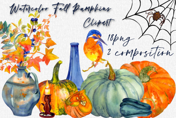 Autumn Halloween Pumpkins Illustrations