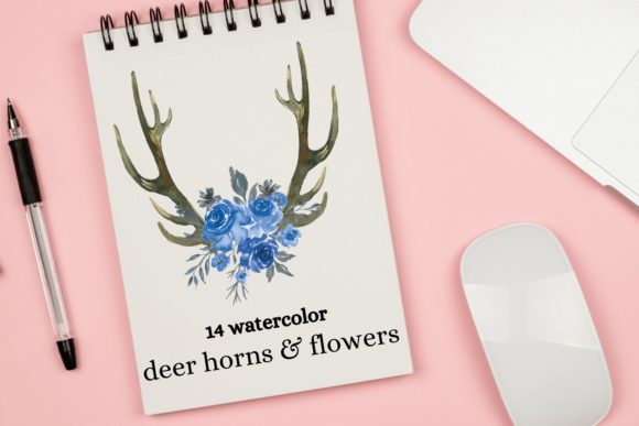 Boho Deer and Flowers, Horns, Antlers