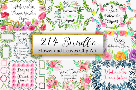 Bundle Flower and Leaves Clip Art and Illustrations