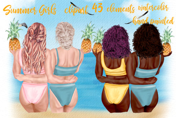 Clipart Beach Girls Illustrations