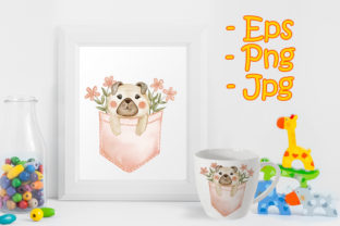 Cute Dog in a Pocket with Flowers Illustrations