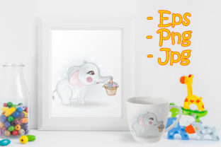 Cute Elephant Carrying a Bouquet Illustrations