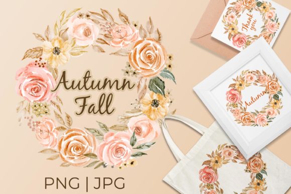 Floral Wreath Autumn Falls Illustrations