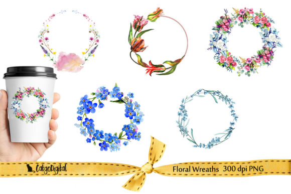 Floral Wreaths Clipart PNG and Illustrations