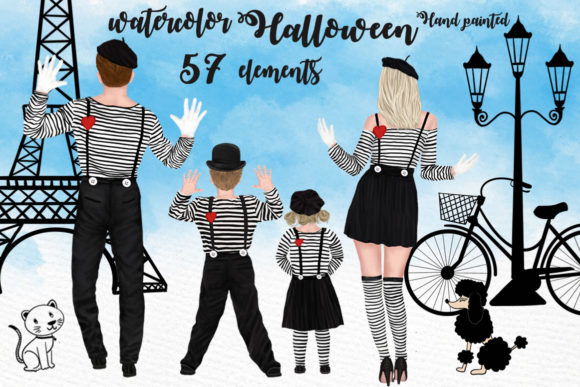 Halloween Family Clipart Matching Outfit Illustrations
