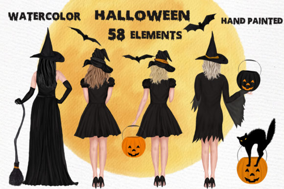 Halloween Girls Clipart Witches Clipart and Illustrations