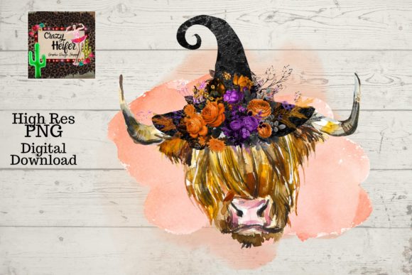 Highland Cow Witch PNG & Illustrations