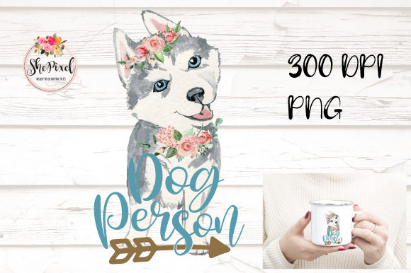 Husky Clipart, Teal Dog Person Quote Illustrations