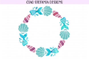 Mermaid Monogram Glitter Wreath & Illustrations