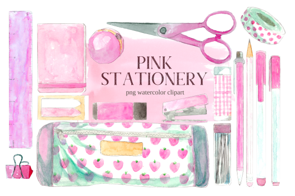 Pink Back to School Stationery Clipart and Illustrations