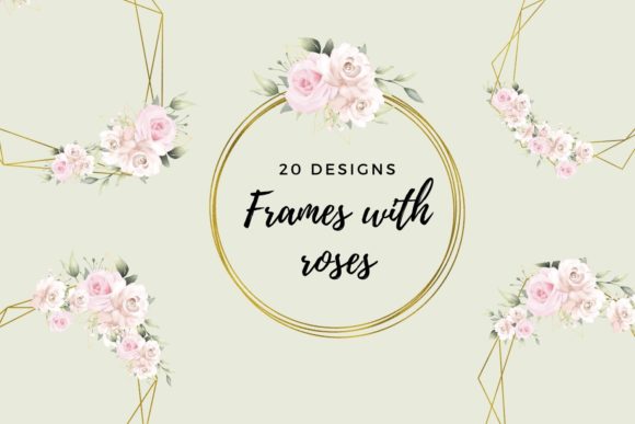 Pink Flowers Romantic Geometric Frames Illustrations