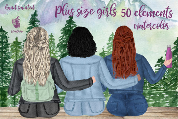 Plus Size Girls Best Friends Clipart and Illustrations