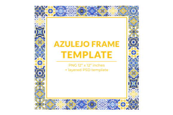 Square Azulejo Postcard Template and Illustrations