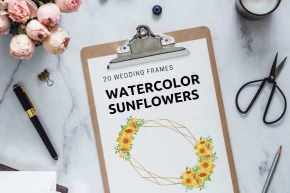 Sunflowers Geometric Gold Frames Set